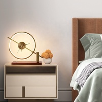 Lampe de bureau à anneau LED avec horloge, charge sans fil, gradation progressive, 3 températures de couleur, métal doré pour chambre à coucher, bureau