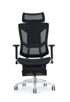 Chaise de bureau ergonomique robuste en maille avec dossier en aluminium poli, appui-tête réglable, accoudoirs 3D et base en métal