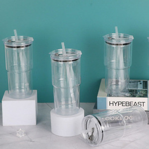 Gobelets en plastique transparents réutilisables sans BPA de 17 oz pour boules de neige, gobelets en acrylique à <span class=keywords><strong>double</strong></span> paroi pré-perforés pour artisanat DIY et paillettes - Product Image 4