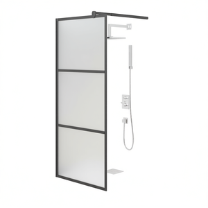 Puerta de Ducha Corredera de Vidrio ESG Esmerilado Negro de 35.4x76.8 Pulgadas con Marco, Diseño Minimalista - Product Image 1