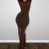 Robe longue à manches longues et col rond de couleur unie pour femme, nouvelle collection automne 2024, élégante pour les dîners