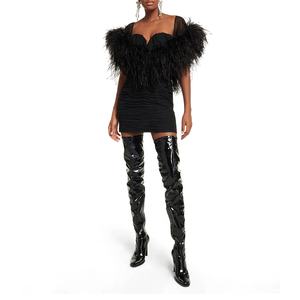 Botas largas de invierno con tacón de aguja y <span class=keywords><strong>media</strong></span> cremallera para mujer, botas por encima de la rodilla, color negro brillante - Product Image 2