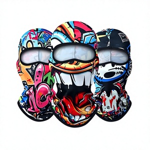Masque facial balaclava imprimé graffiti coloré imitant un animal, unisexe, extérieur, 100% polyester, respirant, imperméable, cyclisme, enfants - Product Image 1