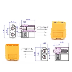 Conector de soldadura vertical Amass XT60PB-F/M Series (hembra y macho), 30A para conexión de alimentación a bordo en ESC de drones - Product Image 5