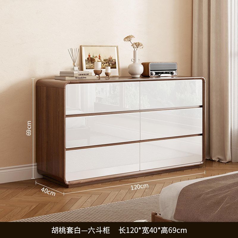 [Article de Vente Phare] Commode 6 Tiroirs en Noyer Blanc Laqué Piano Amélioré