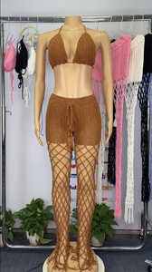 Handmade Summer Swimwear &amp; Beachwear See Through Beach Cover up Bra Hollow Out Fishnet Pants Mesh 2 Two Piece <strong>Crochet</strong> <strong>Set</strong> Women - Product Image 5