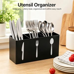 Organizador de cubiertos de acrílico negro, tipo rectangular, caja de almacenamiento de cocina para utensilios de mesa, tenedor, cuchara, cuchillo - Product Image 4