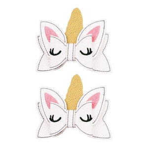 Children's Unicorn <b>Bow</b> Sweet Baby Embroidered Hair <b>Clip</b> PU Leather Fabric Hair Accessories - Product Image 5