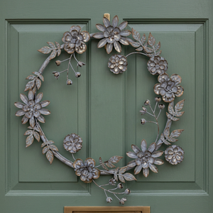 Vintage Metal Floral <b>Wreath</b> Handmade Decorative Round Wall Hanging Unlit Crafted Art Piece - Product Image 2