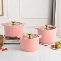 Casserole en céramique binaurale, résistante aux hautes températures, antiadhésive, avec couvercle en verre, design moderne et minimaliste, compatible gaz et feu ouvert