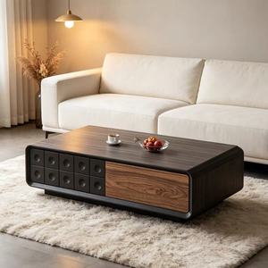 Mesa de Centro de Estilo Vintage con Mueble para TV a Juego, Superficie de Piedra Jade con Acabado Ecológico en Color Nogal Negro para Casa o Apartamento - Product Image 2