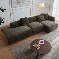 Canapé d'angle convertible en chenille de style vintage avec rembourrage en éponge et revêtement Wabi-Sabi
