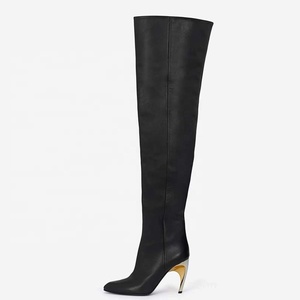 New Hook Shaped Heels Women Thigh High <b>Booties</b> Side Zipper Solid Long Boots Sexy Dress Stiletto Ankle Shoes - Product Image 3