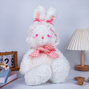 Peluche lapin assis super douce, adorable jouet lapin aux oreilles tombantes pour enfants avec nœud papillon et ruban décoratif - Product Image 2