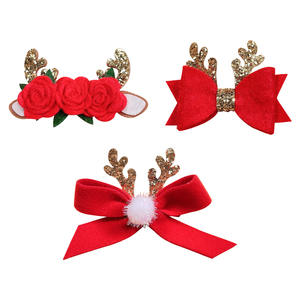 Set de Pinzas para el Cabello Navideñas Rojas de Tela No Tejida, Accesorios de Asta de Reno para Niñas, Pinzas para el Cabello con Rosas <span class=keywords><strong>91108</strong></span> - Product Image 2