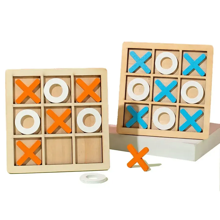 Tablero de ajedrez XO de madera para niños baratos, juego