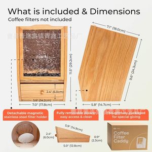Wooden Coffee Filter Storage Box With <b>Drawers</b> 6L Capacity For Tea Room Desktop Use - Product Image 2