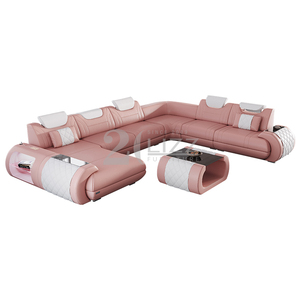 Sofá de lujo con cubierta de cuero para sala de estar, mueble Seccional de cuero rosa, multifuncional - Product Image 6