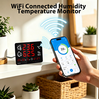 Thermomètre et Hygromètre Intelligent WiFi TUYA avec Écran LED Large, Affichage de l'Heure, Température, Humidité et Alarme de Limite Supérieure et Inférieure pour Bureau Intérieur