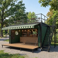 Bar conteneur industriel à double étage de 20 pieds, kiosque alimentaire modulaire préfabriqué pour l'extérieur avec terrasse sur le toit