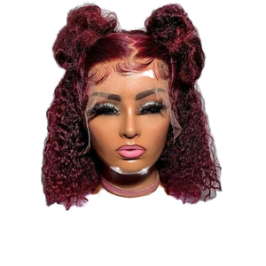 Nuovissima Parrucca di Alta Qualità, Taglio Bob Corto, Rosso Vino Intenso, Grandi Onde, in Fibra Resistente al Calore per Signora - Product Image 1