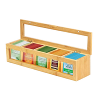 Boîte de rangement moderne en bambou et acrylique avec couvercle magnétique, organisateur à 5 compartiments pour sachets de thé, bijoux et petits objets