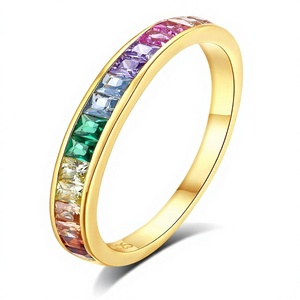 Bague Éternité Hius en Argent Sterling 925 Plaqué Or 18K pour Femme, Sertie de Zircons Cubiques Taille Émeraude Arc-en-ciel, Idéale pour Mariage - Product Image 1