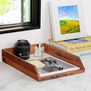 Acacia GỖ THƯ khay <span class=keywords><strong>Set</strong></span> 2-mảnh Tabletop Máy tính để bàn lưu trữ giấy Thư thư Thư thư Thư thư bản sao in không gian làm việc nâu-văn phòng phẩm Saver - Product Image 1