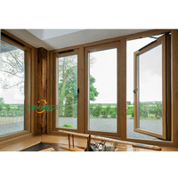 Diseños modernos Modelos franceses Dimensiones Arco de madera maciza Madera de teca Aluminio-Ventanas abatibles revestidas de madera