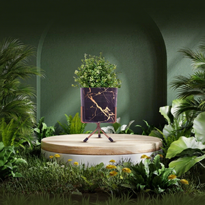 Vase à fleurs en métal noir Marble Mirage avec support en fer, pot de plante décoratif élégant pour la décoration intérieure et extérieure, décoration moderne pour la maison - Product Image 3