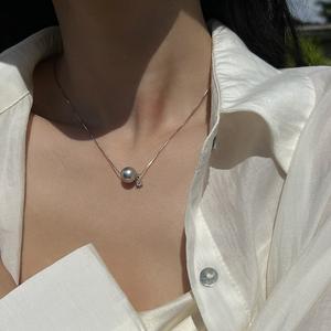 Collier en argent pur S925, simple, luxueux, rétro, avec boule brossée, tendance, perle œil de chat CNC, chaîne de clavicule, vente en gros - Product Image 2
