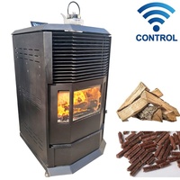 Estufa de Calefacción de Leña y Pellets con Control Remoto WIFI, Rodamiento de Motor, 97% de Eficiencia, 3 Años de Garantía, Ecológica y de Bajo Consumo