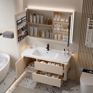Mueble de Baño Personalizado Color Crema, Mueble de Baño de 36 Pulgadas con Lavabo y Gabinete Lateral - Product Image 2