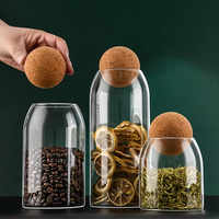 Pot en verre borosilicate fait à la main avec couvercle en boule de liège, récipient de stockage alimentaire en verre pour café, thé, bonbons, épices