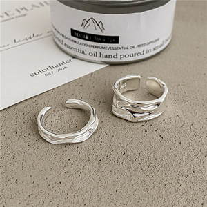 Modern 925 Sterling <b>Silver</b> Open <b>Ring</b> Set <b>Adjustable</b> Stackable Irregular Wrinkle Band <b>Ring</b> Set for Daily Wear Chic Jewelry - Product Image 2