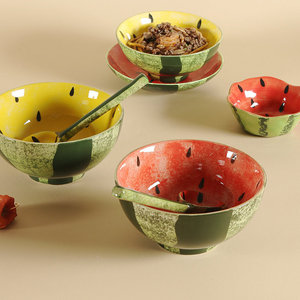 ชามเซรามิคลายแตงโม ทำมือเคลือบด้าน สำหรับข้าวและอาหารเช้า ใช้ในบ้าน - Product Image 4
