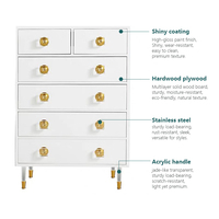 Commode à 6 tiroirs blanche de style européen moderne, fabriquée à la main, avec accents en acier inoxydable, meuble de rangement en bois pour chambre et salon