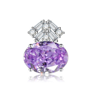 Latest Trending Jewelry <b>Copper</b> 10*12mm Oval Cut Cubic Zirconia Purple Pendant <b>Necklace</b> Rings Jewellery Set For Women - Product Image 6