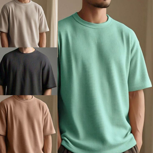 高品质纯色 T 恤 涤纶华夫格空白 T 恤批发 T 恤制造商为您的 T 恤品牌定制印花 - Product Image 3