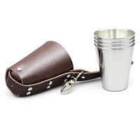 Mini incassable 4 pièces verre à liqueur en métal en acier inoxydable tasses de voyage 75ml ensemble de récipients à boire écologiques avec sac en cuir PU