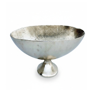 Luxury Handcrafted Aluminum Pedestal Fruit Bowl with Hammered <b>Silver</b> Finish Decorative Centerpiece - Product Image 1