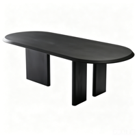 Table à manger ovale noire Racetrack, table à manger en bois massif 8 places avec 3 pieds pour maison et restaurant modernes