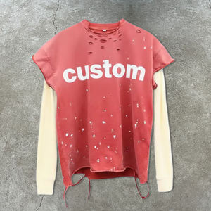 T-Shirt grafica con orlo in cotone pesante in cotone corto e invecchiato da uomo con lavaggio acido senza maniche a maniche lunghe - Product Image 5