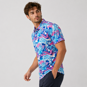 Polo pour homme à imprimé géométrique, décontracté, à manches courtes, design de t-shirt de golf, 88% polyester, 12% élasthanne, 150GSM, en stock, vente en gros - Product Image 1