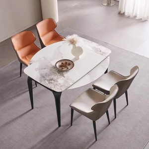 ModHomi - Juego de <span class=keywords><strong>Mesa</strong></span> de <span class=keywords><strong>Comedor</strong></span> Redonda Extensible de Mármol, Moderna y Lujosa, para 4, 6 u 8 Personas, Muebles Completos para <span class=keywords><strong>Comedor</strong></span>, Diseño que Ahorra <span class=keywords><strong>Espacio</strong></span> - Product Image 4