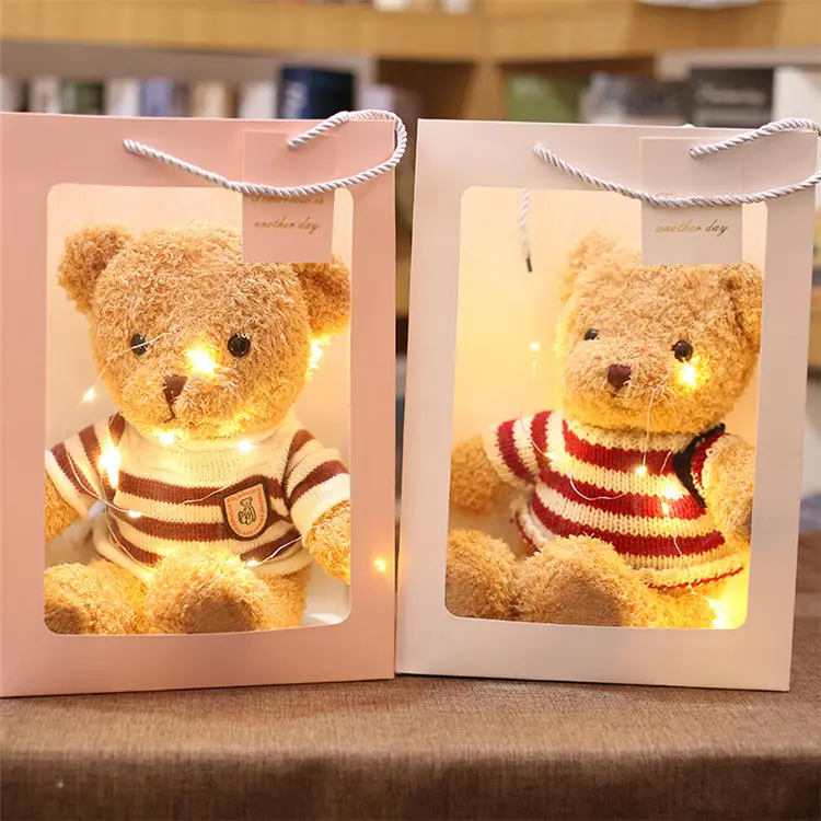 Бесплатная доставка, маленький плюшевый медведь на День святого Валентина, светящийся медведь, плюшевая игрушка для девушки, подарок на день рождения
