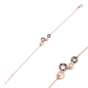 Thin Rounded Hollow <b>Charm</b> Mix Stone <b>Bracelet</b> Turkish Wholesale Handcrafted 925 Sterling <b>Silver</b> Jewelry - Product Image 1