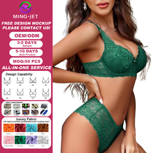 Set di Lingerie Ming Jet da Donna in Pizzo Floreale Gotico, Push-Up con Ferretto, Mezza Coppa, Vita Bassa, 2 Pezzi con Reggiseno e Slip - Product Image 1