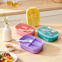 Boîte à bento en plastique durable A11, résistante aux fuites, 3 compartiments, réchauffable, de qualité alimentaire, avec couvercle et cuillère