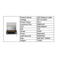 Projecteur LED SMD 240W 18000lm IP65 à intensité variable, plan d'éclairage personnalisé pour terrains extérieurs, stades et arènes